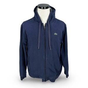 Lacoste Sport Mens Navy Blue Full Zip Hoodie Sweatshirt XXL FR 7 Logo